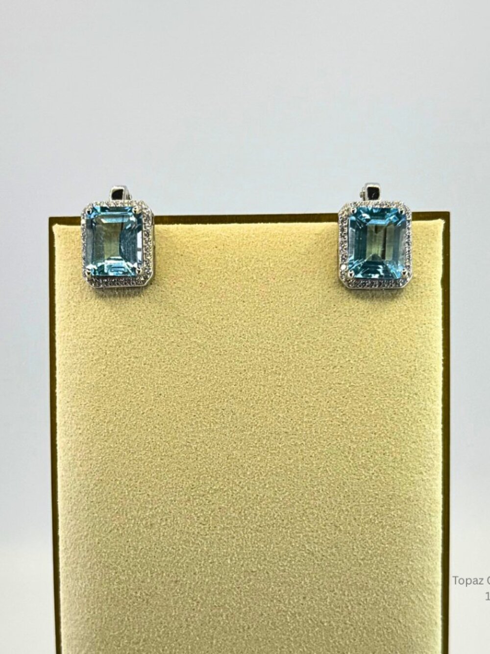 Blue Topaz CZ Halo Stud Earrings 10x8mm Statement Sparkle Gift Elegant